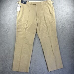 Vintage Polo Ralph Lauren Pants Mens 42x32 Tan Khaki Silk Adjustable Dress NEW
